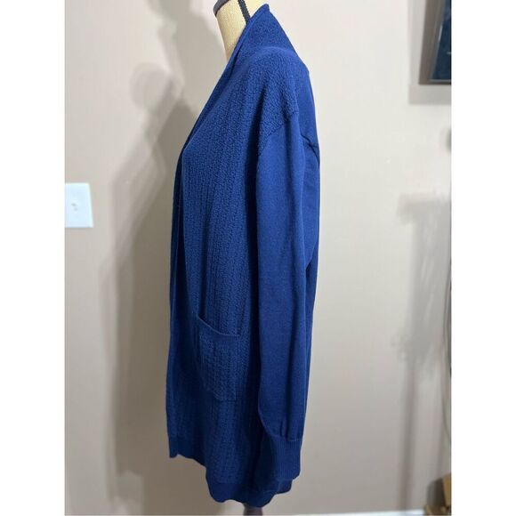 Samantha Erin Open Front Cardigan Size M Navy Duster Cover Up Pockets Sweater - Picture 5 of 13